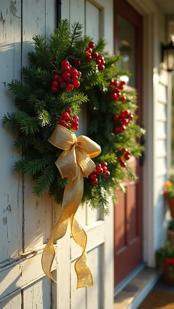 gold ribbon and red berries