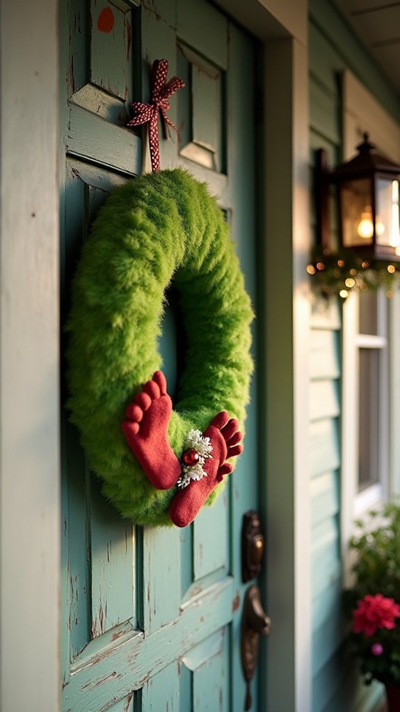 grinch footprint wreath crafting