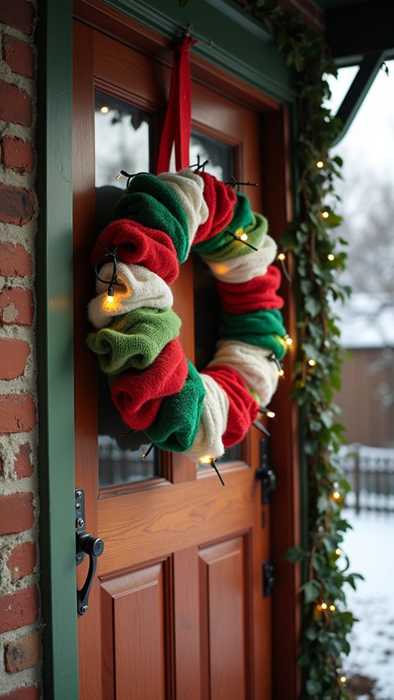 grinchy sock wreath decor