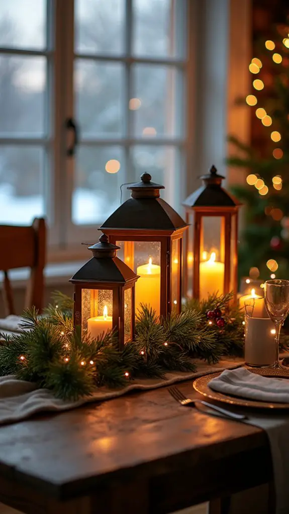 lanterns wrapped in greenery