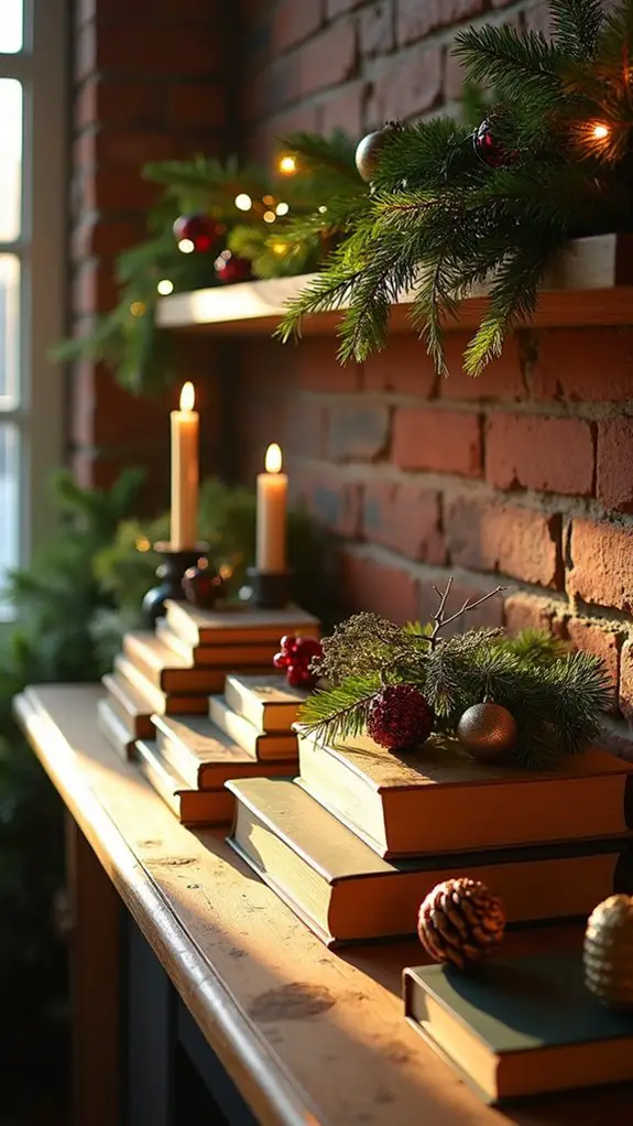 layered books and decor
