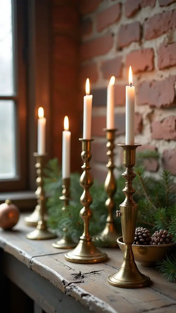 layered brass candlestick arrangements