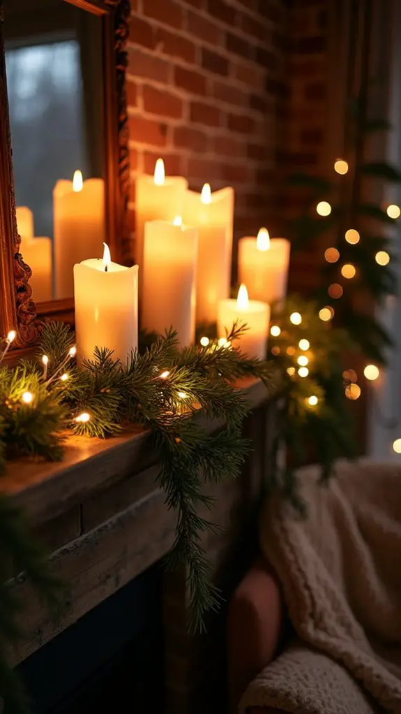 layered candles and twinkle lights