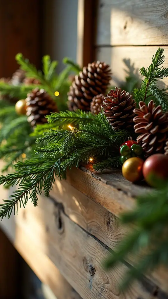 layered cedar and pinecones