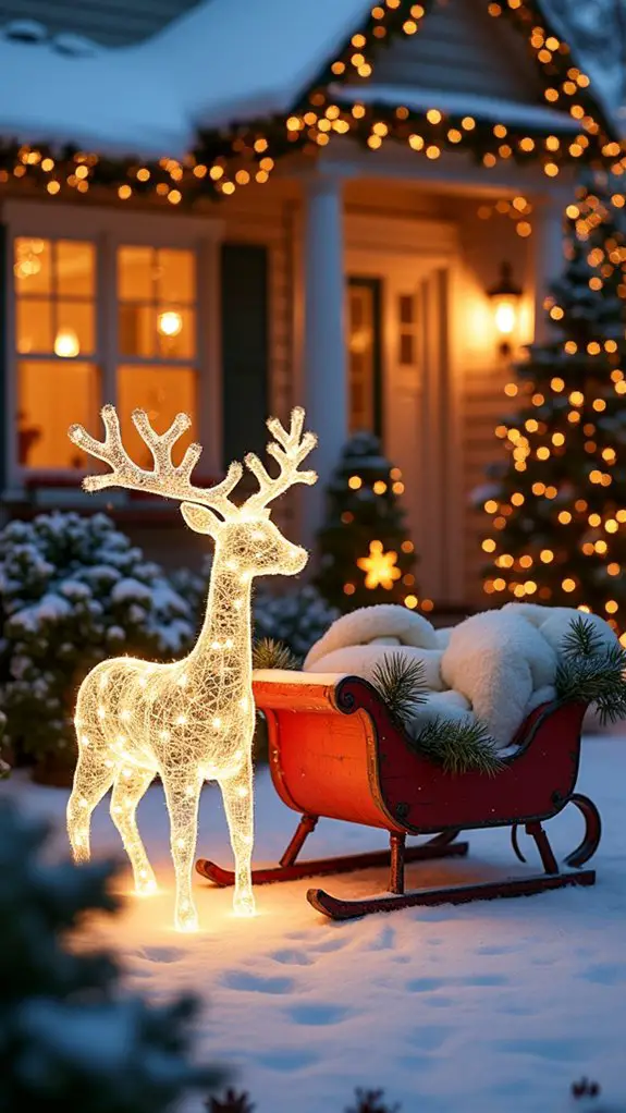 lighted reindeer and sleigh