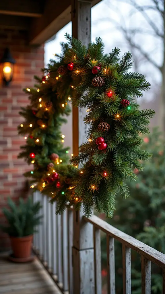 lighted wreath with greenery
