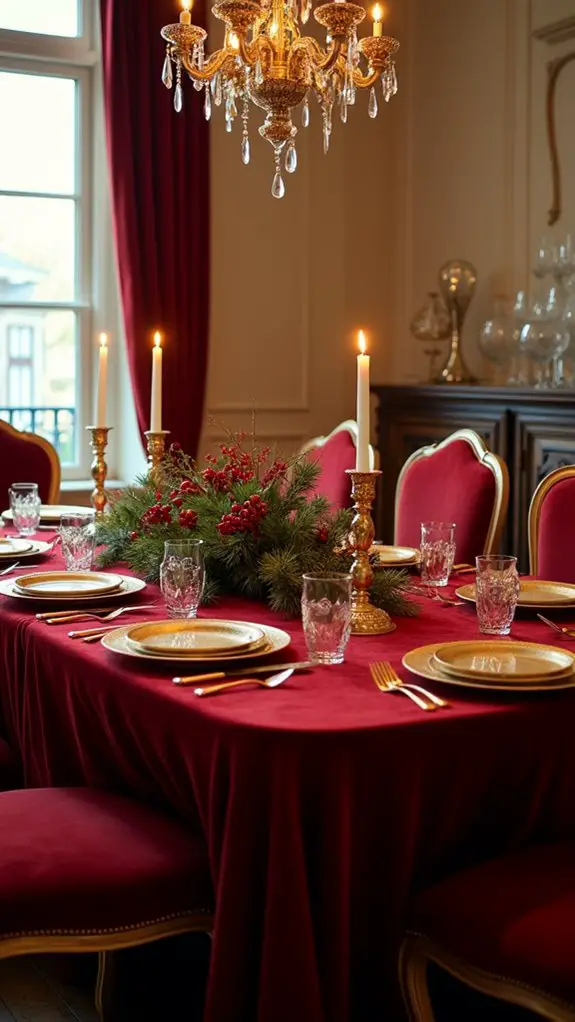 luxurious red gold tablecloths