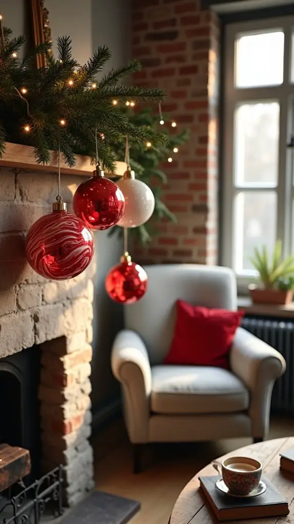 marbled red and white baubles