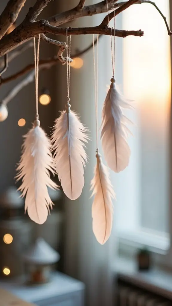 minimalist monochromatic feather ornaments
