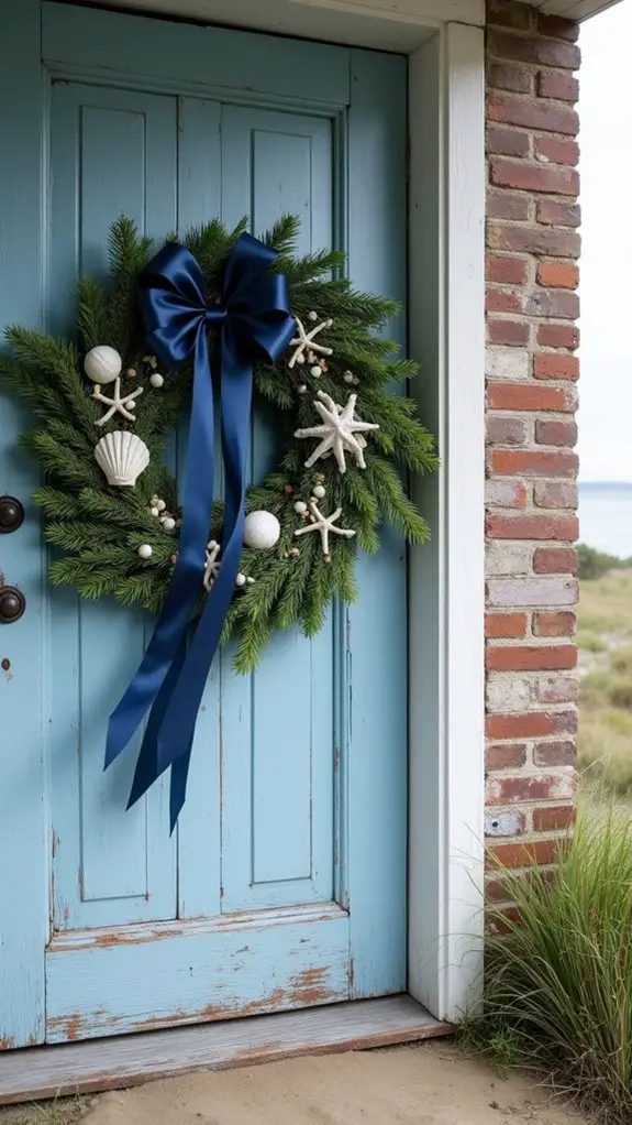 nautical wreath with blue ribbon