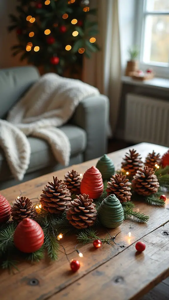 painted pinecones as ornaments