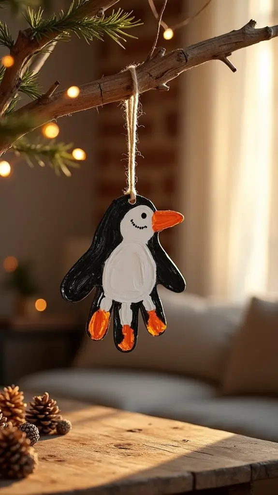 penguin handprint holiday ornament