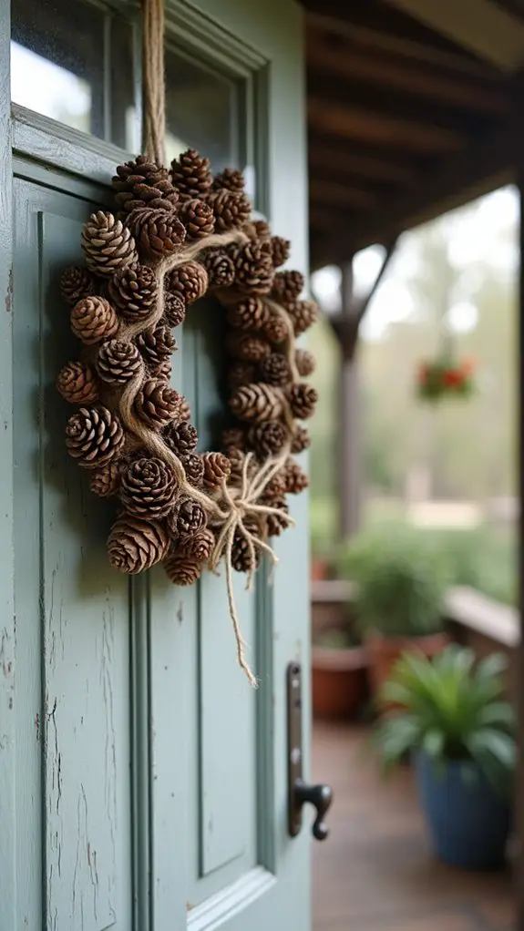 pine cone twine wreath crafting