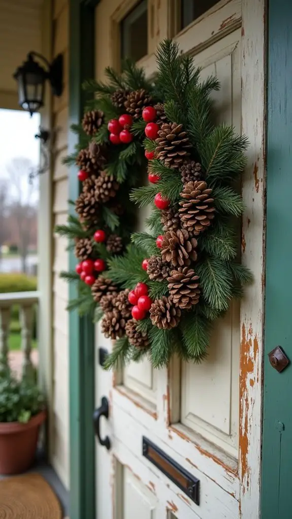 pinecone berry wreath crafting