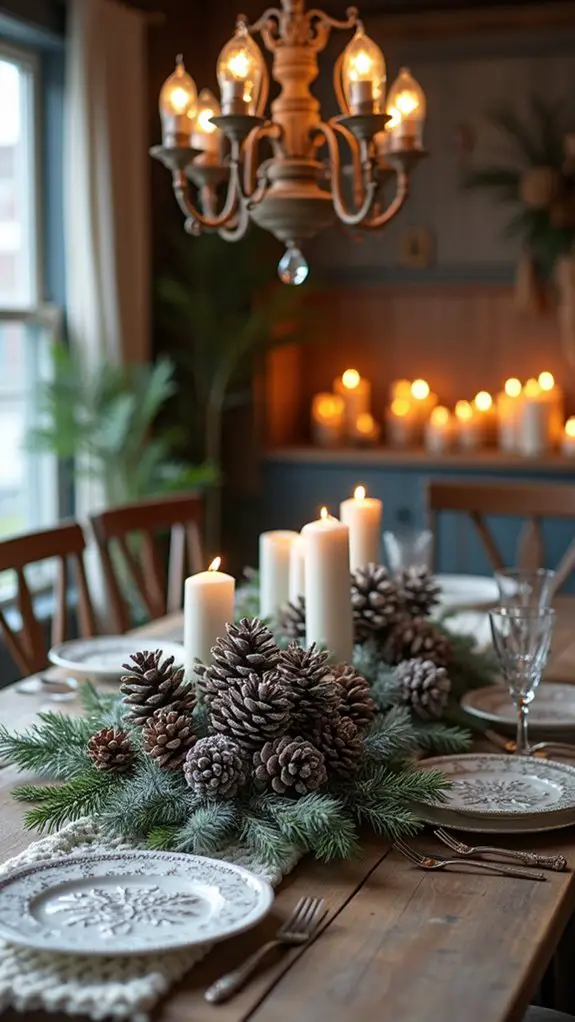 pinecone holiday table decor