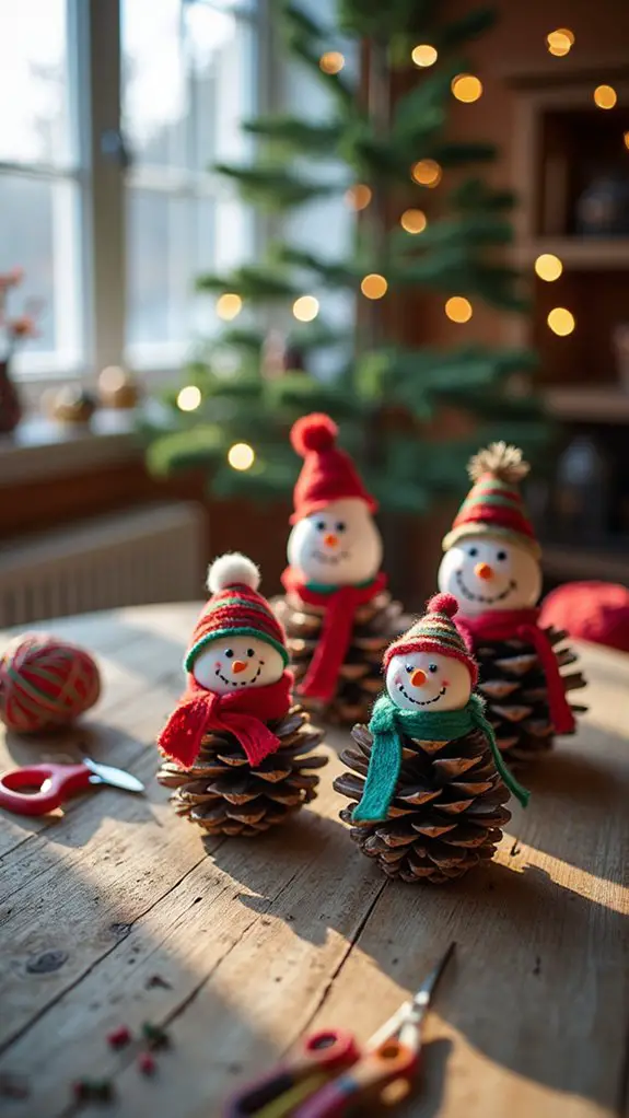 pinecone snowmen holiday decor