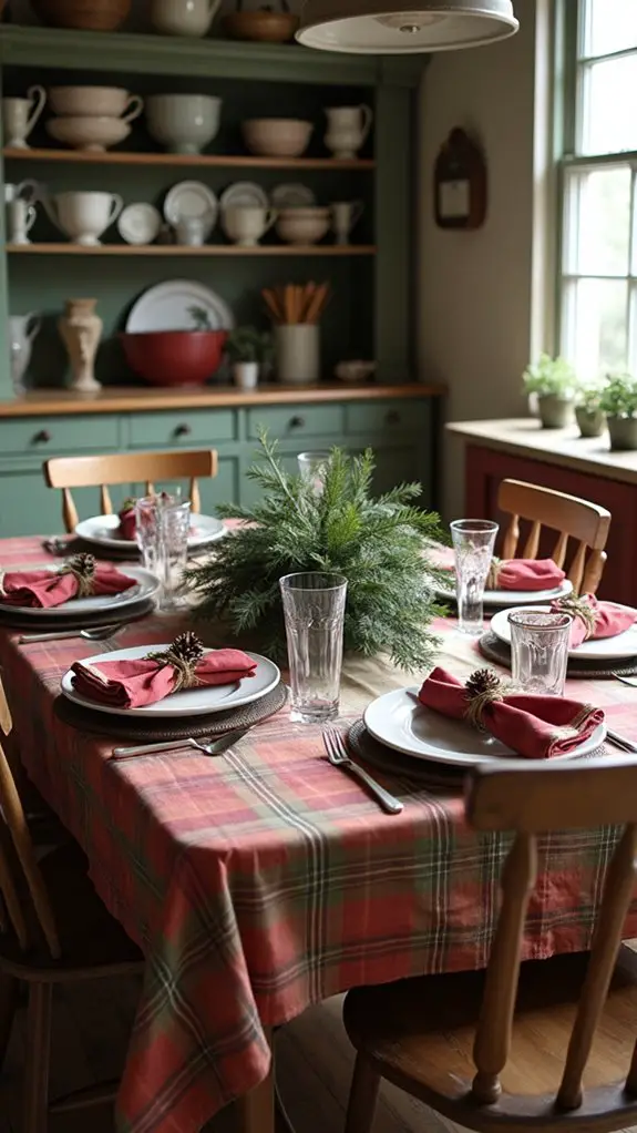 plaid napkins with twine