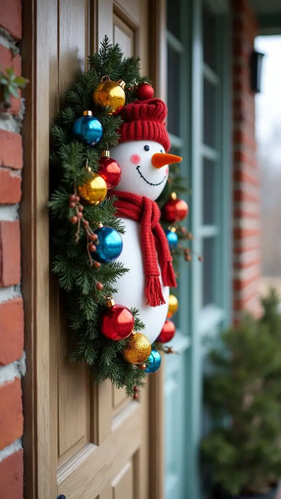 playful colorful snowman wreath