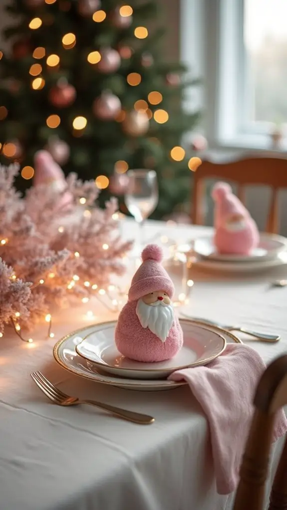 playful pink santa figurines