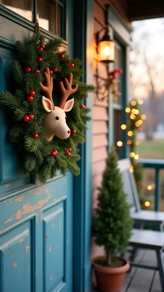 playful reindeer wreath decoration