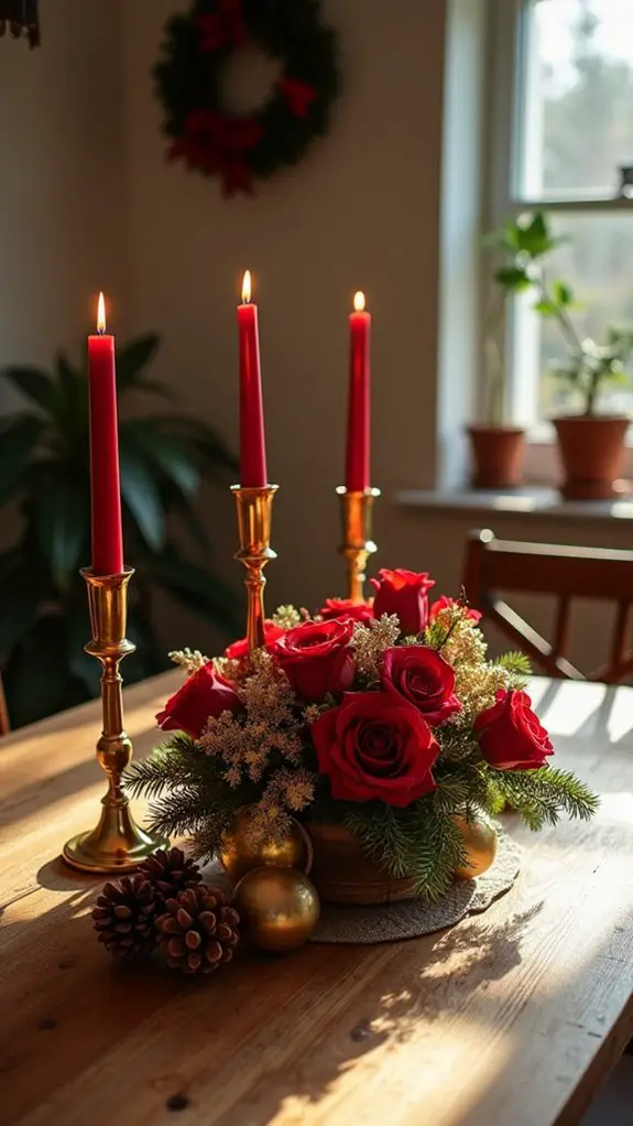 red roses and gold accents