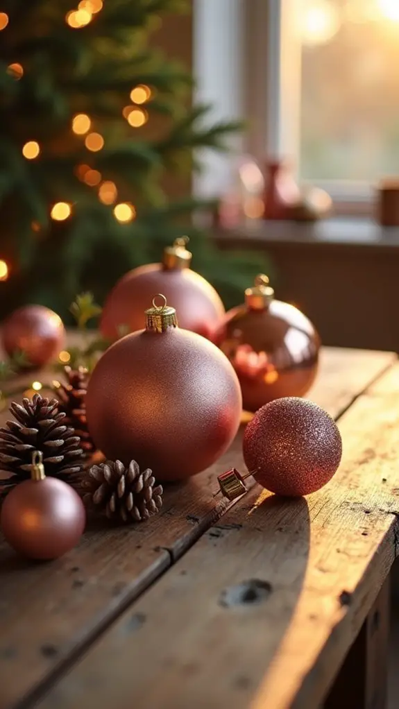 rose gold holiday ornaments