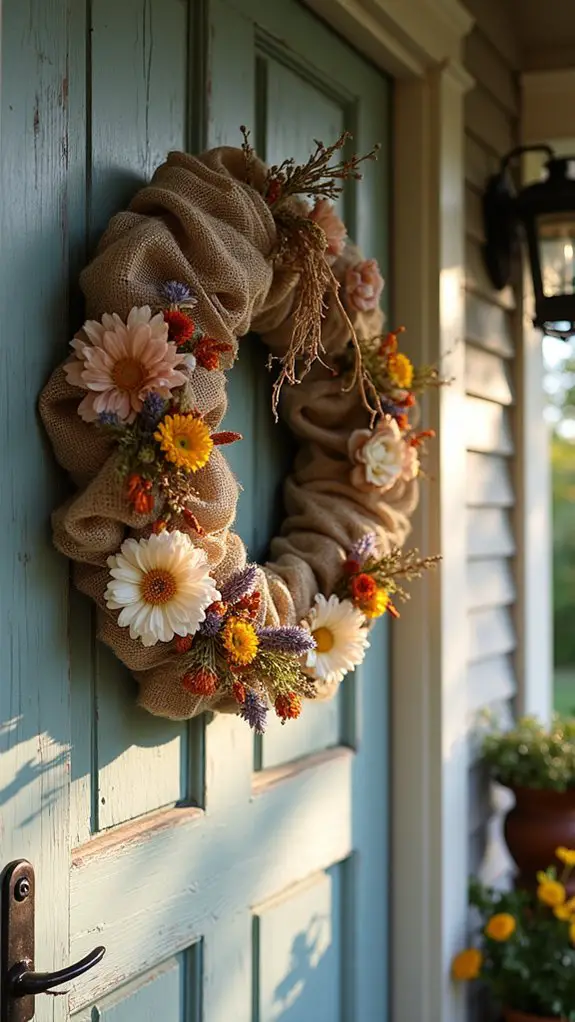 rustic burlap dried flower wreath