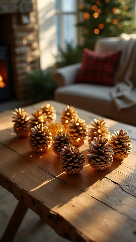 rustic gold pinecone accents