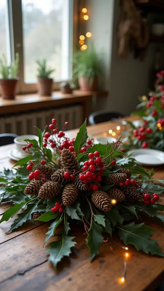 rustic pinecone berry centerpiece