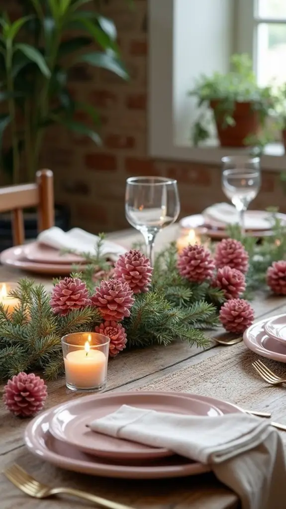 rustic pink pinecone decor