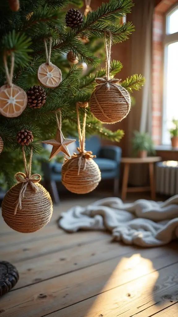 rustic twine wrapped holiday ornaments