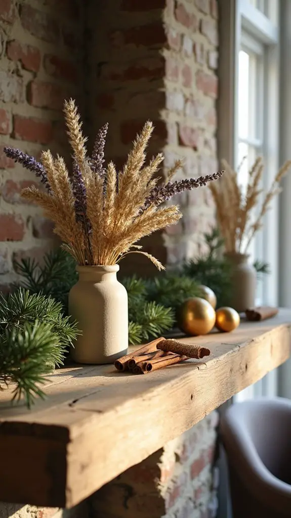 rustic wood and dried flowers