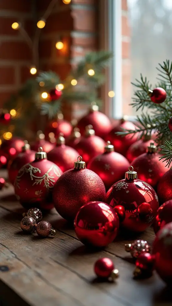 shiny red metallic ornaments