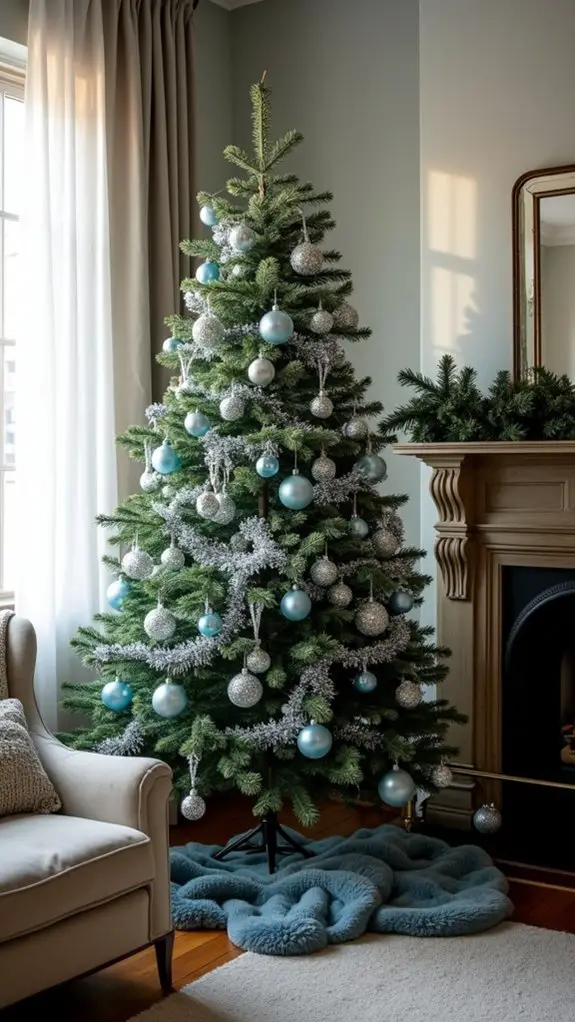 silver tinsel blue baubles