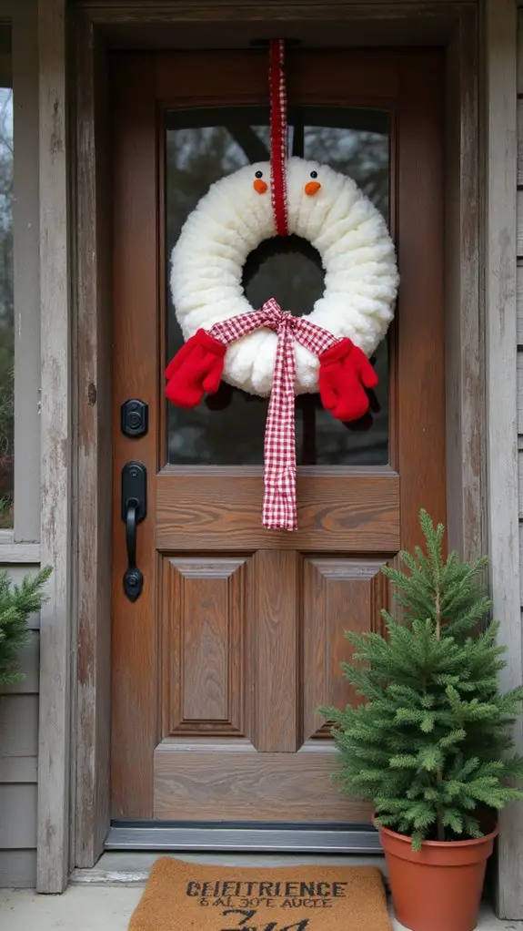 snowman wreath with mittens