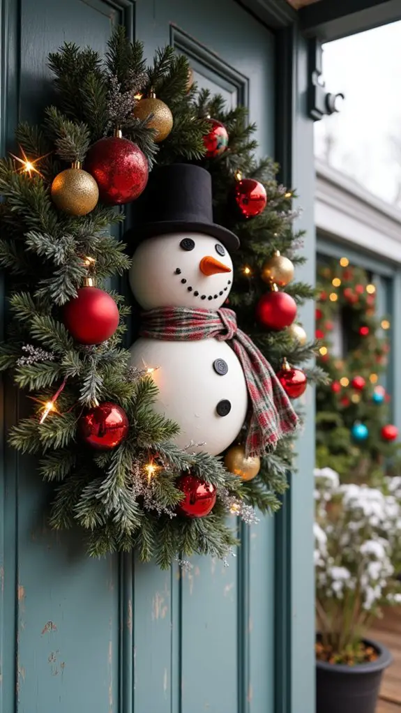 snowman wreath with ornaments