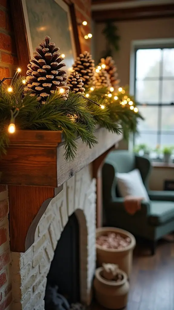 sparkling pinecones with lights