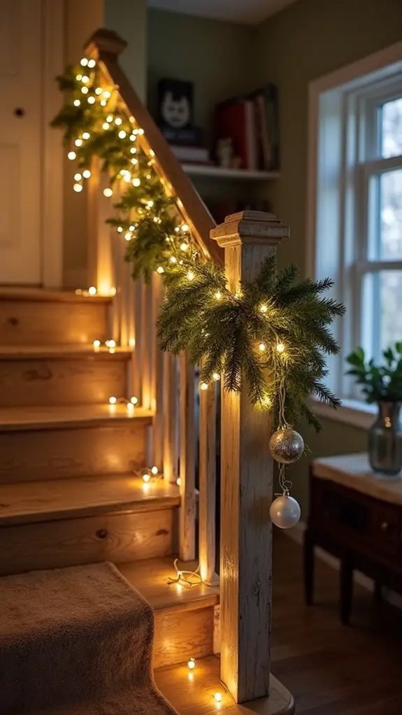 staircase banister holiday lights