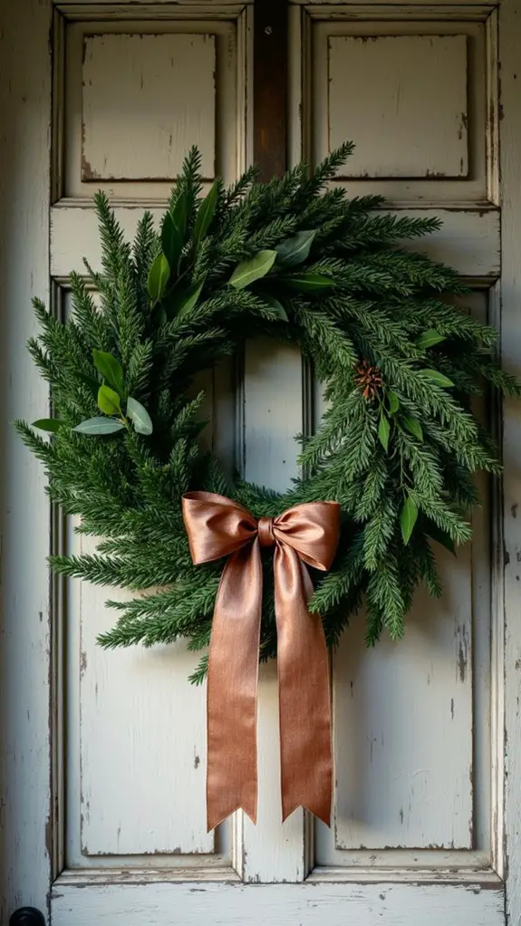 textured greens and ribbon