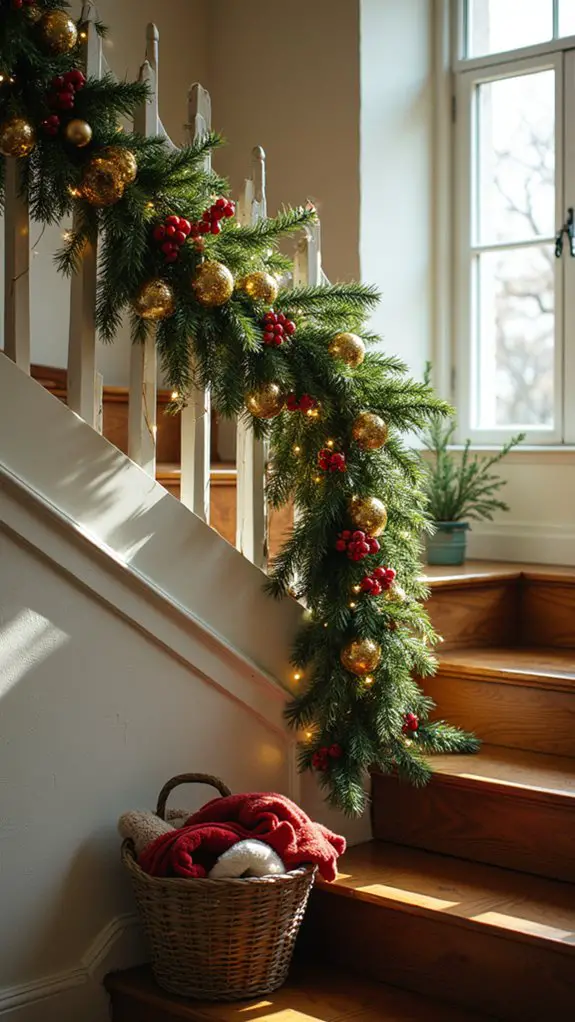 themed staircase garland decor