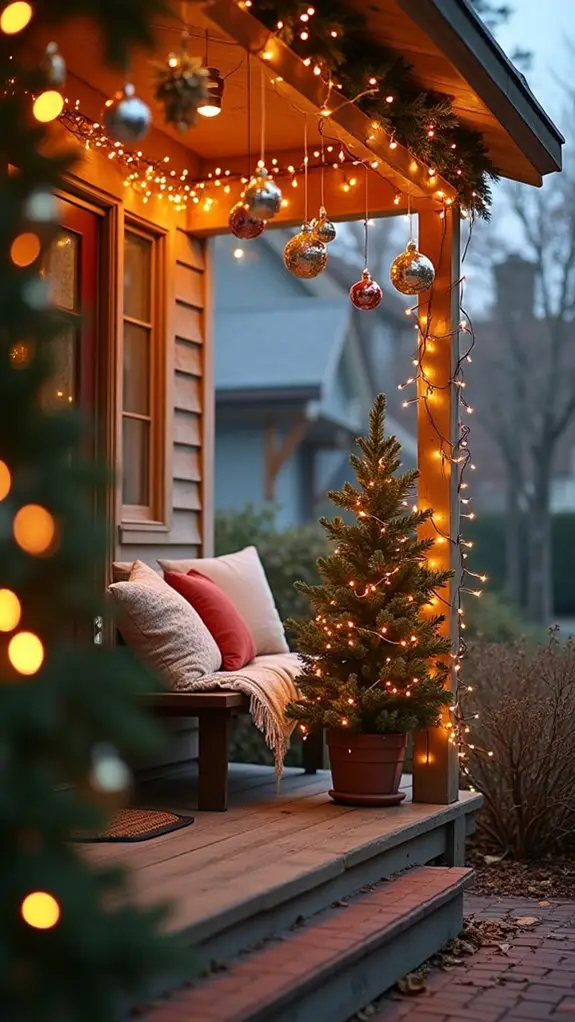 twinkling festive porch decorations