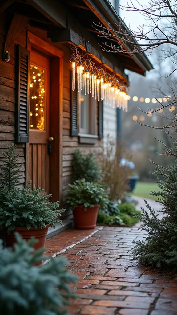 twinkling icicle lights cascading