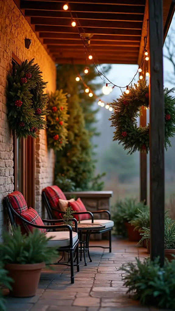 twinkling lights enhance wreaths