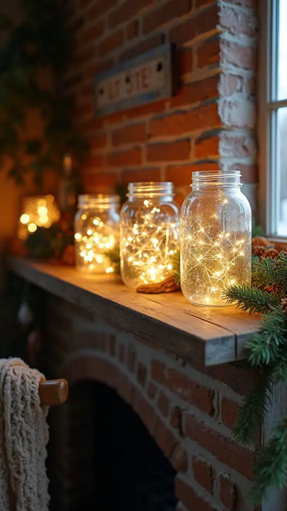 twinkling lights in jars