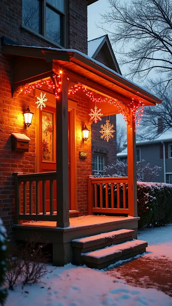twinkling red and white snowflakes