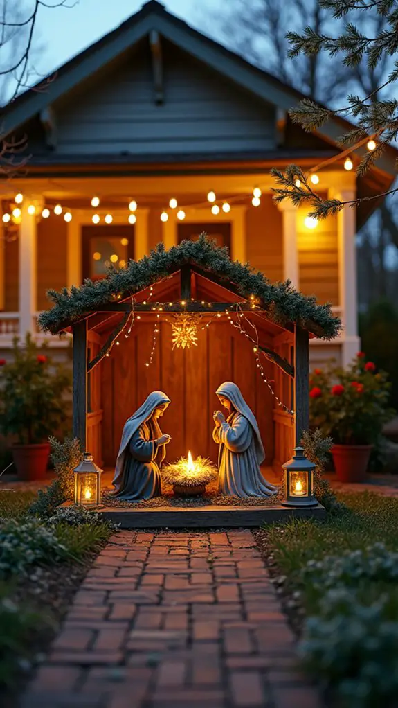 twinkling stars above nativity