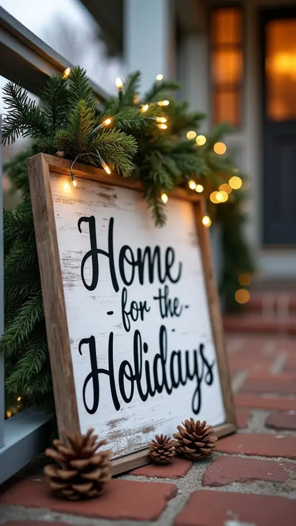 twinkling wooden holiday signs
