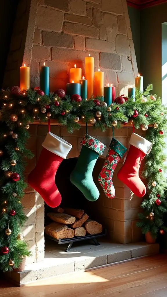 vibrant festive fireplace decor