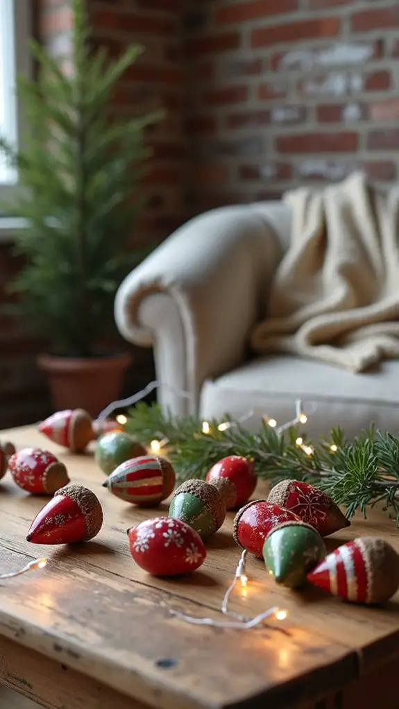 vibrant glittery acorn ornaments