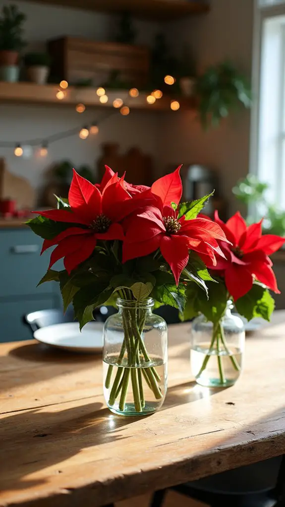 vibrant poinsettias in vases